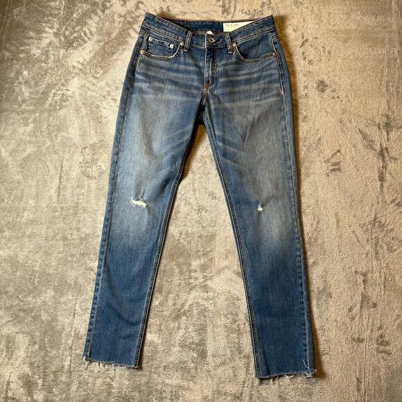 Rag &‎ Bone Sz 25 Dre Low Rise Slim Boyfriend Fit Blue Distressed Jeans Women's - Picture 1 of 7